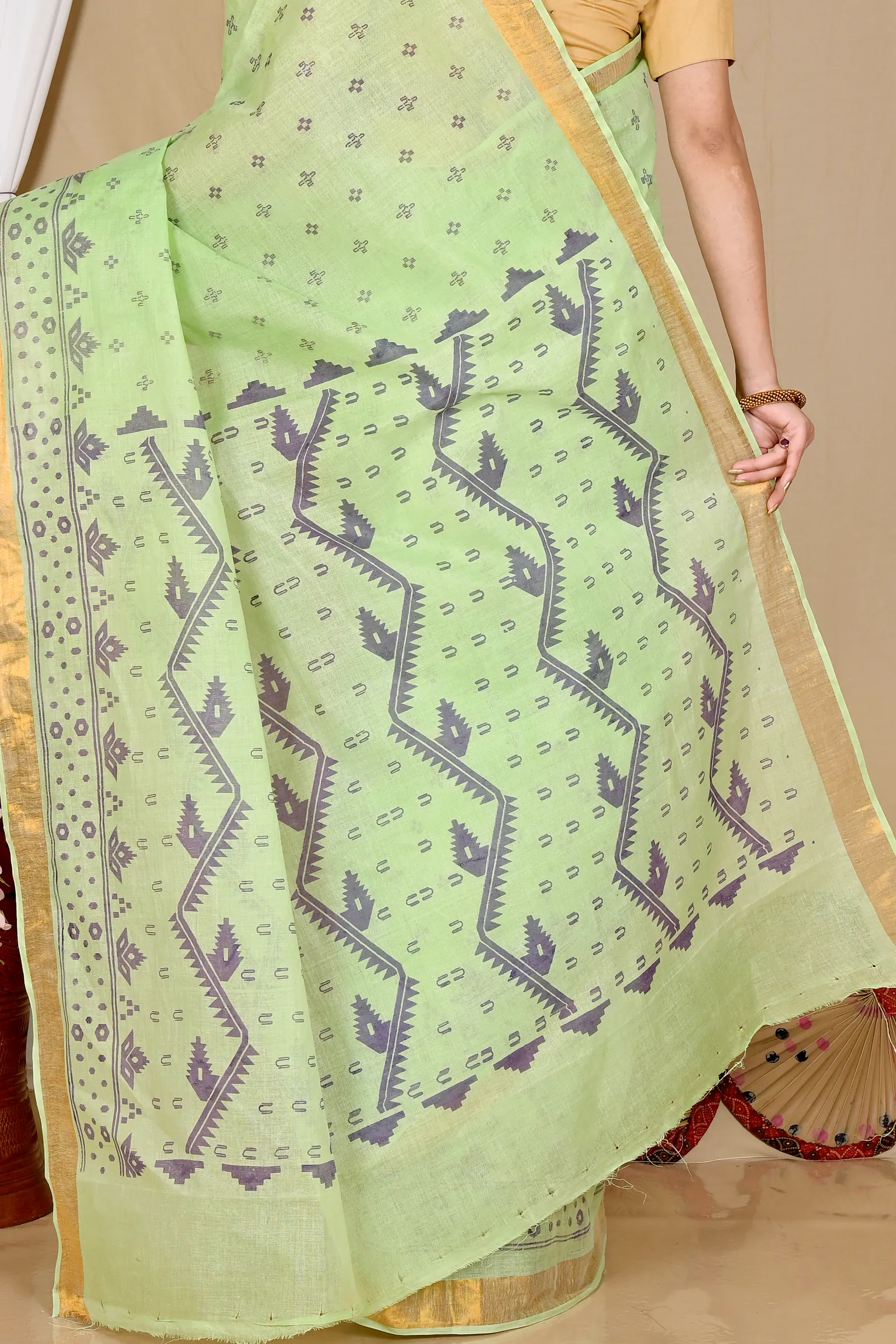 Green Pure Cotton Luvna Tant Saree Print (1753)