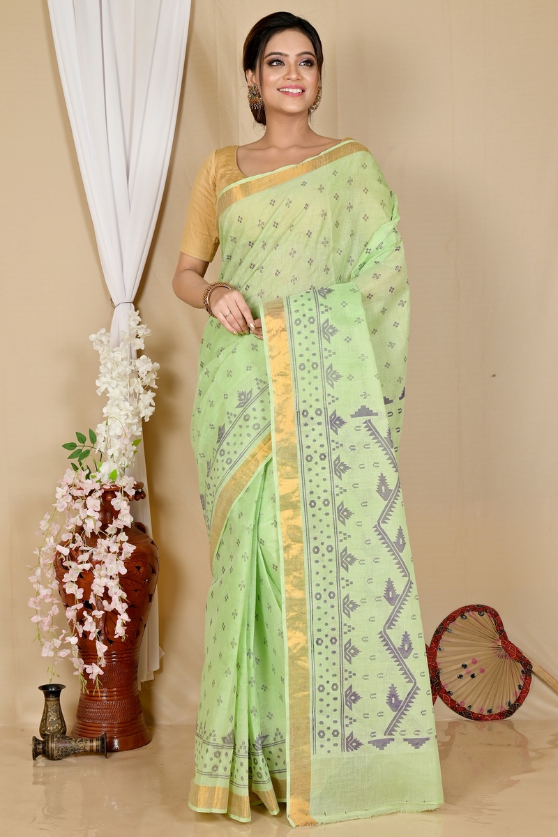 Green Pure Cotton Luvna Tant Saree Print (1753)