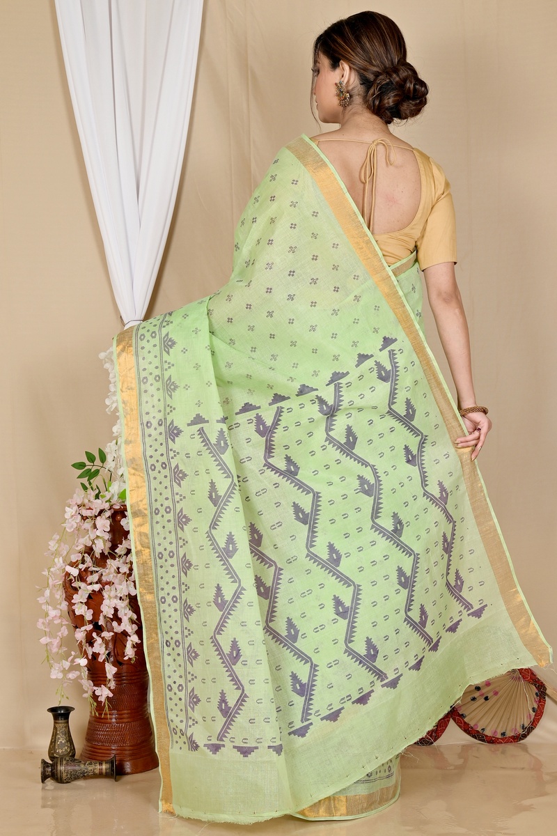 Green Pure Cotton Luvna Tant Saree Print (1753)