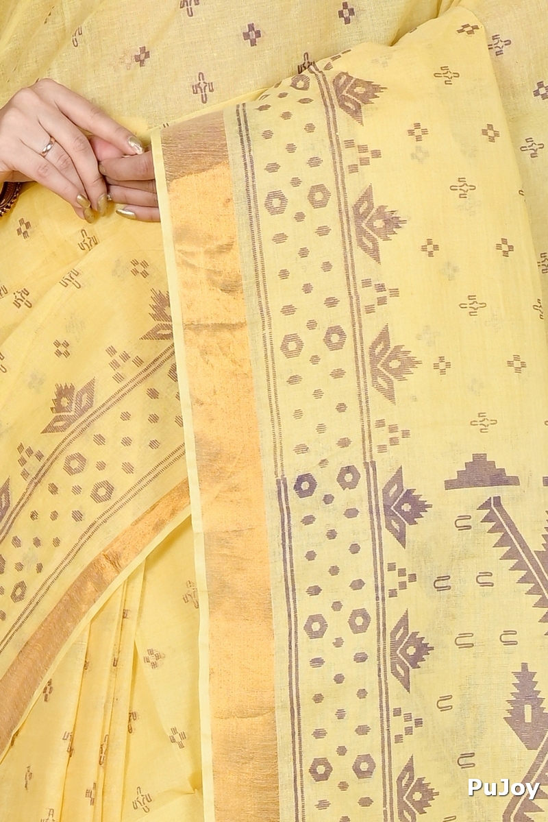 Yellow Pure Cotton Luvna Tant Saree Print (1754)