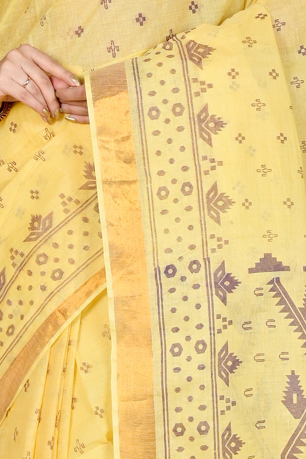 Yellow Pure Cotton Luvna Tant Saree Print (1754)