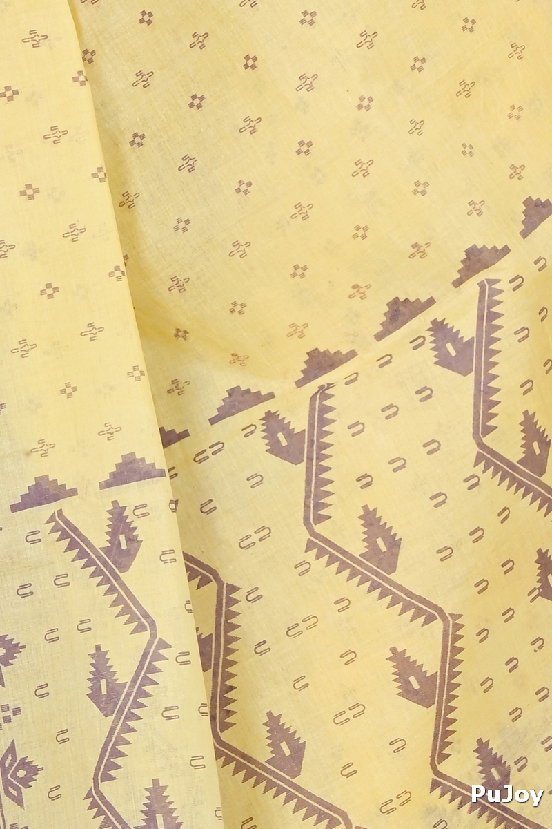Yellow Pure Cotton Luvna Tant Saree Print (1754)