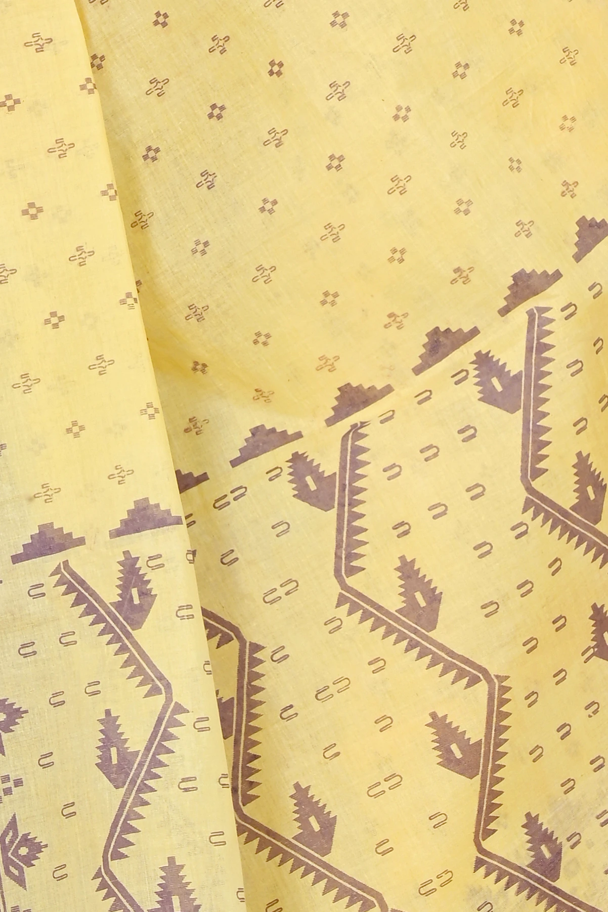 Yellow Pure Cotton Luvna Tant Saree Print (1754)