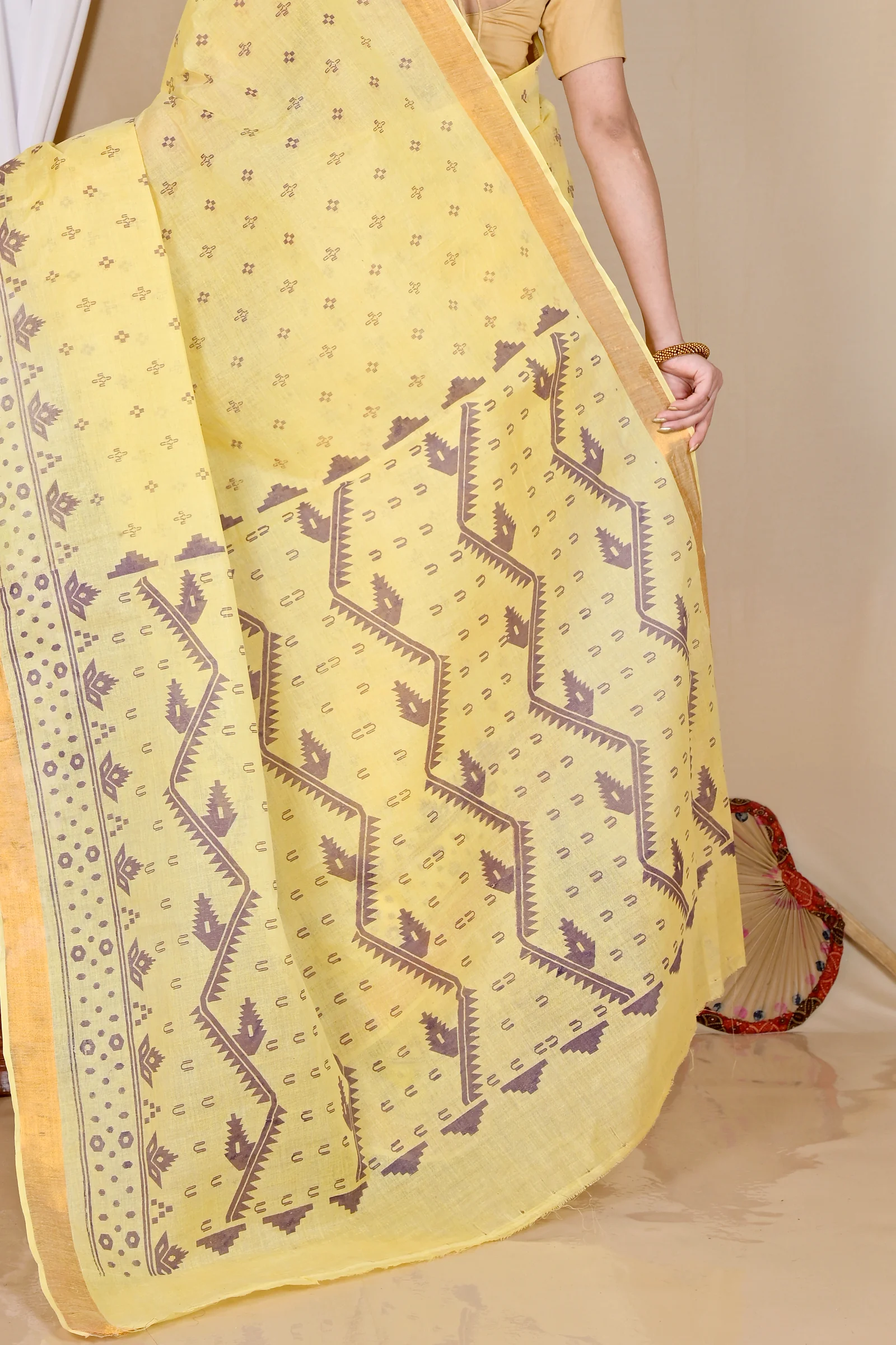 Yellow Pure Cotton Luvna Tant Saree Print (1754)
