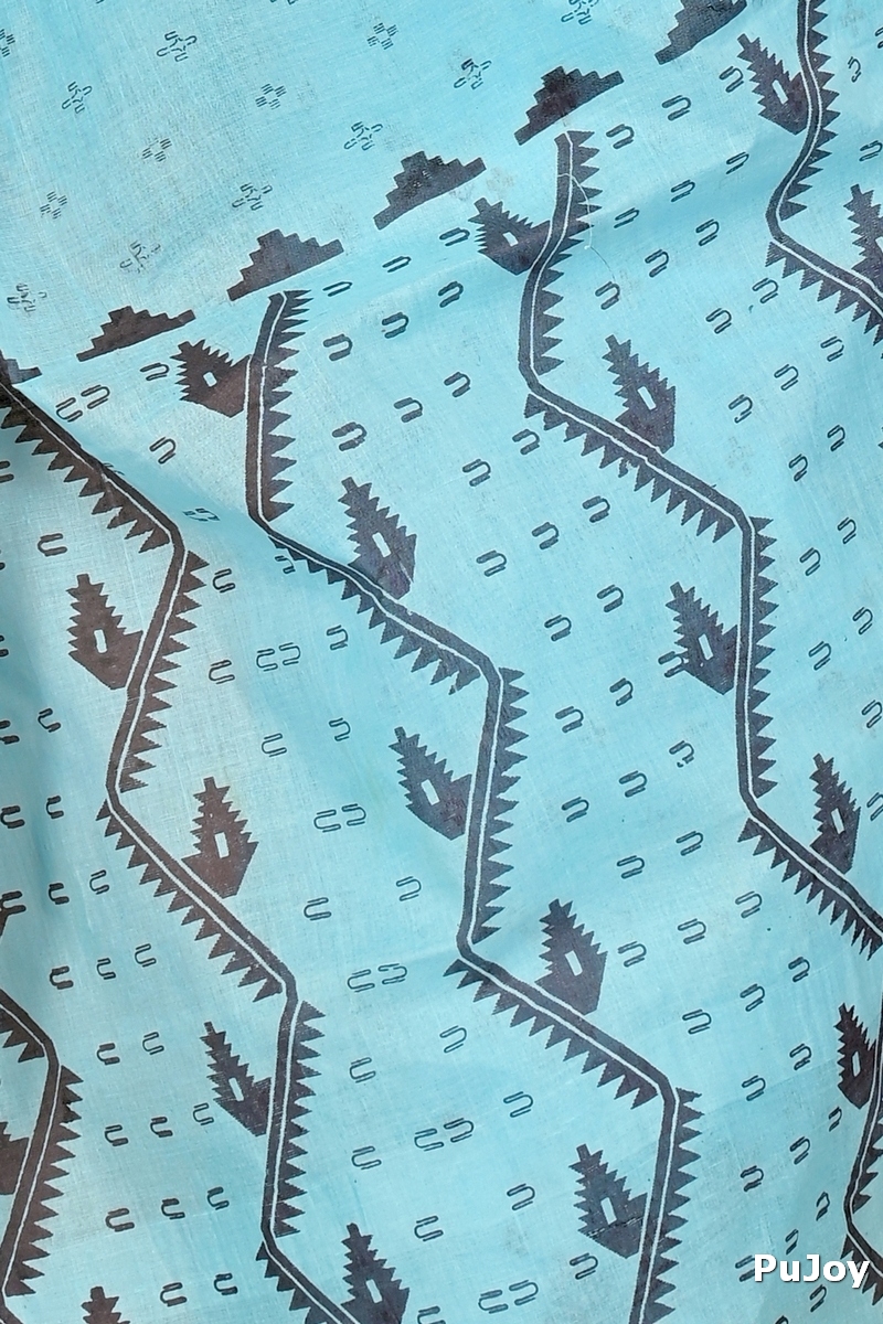 Sky Blue Pure Cotton Luvna Tant Saree Print (1755)