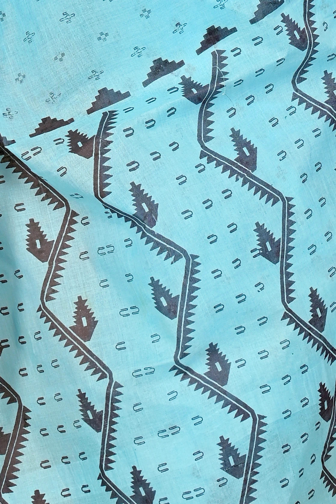 Sky Blue Pure Cotton Luvna Tant Saree Print (1755)