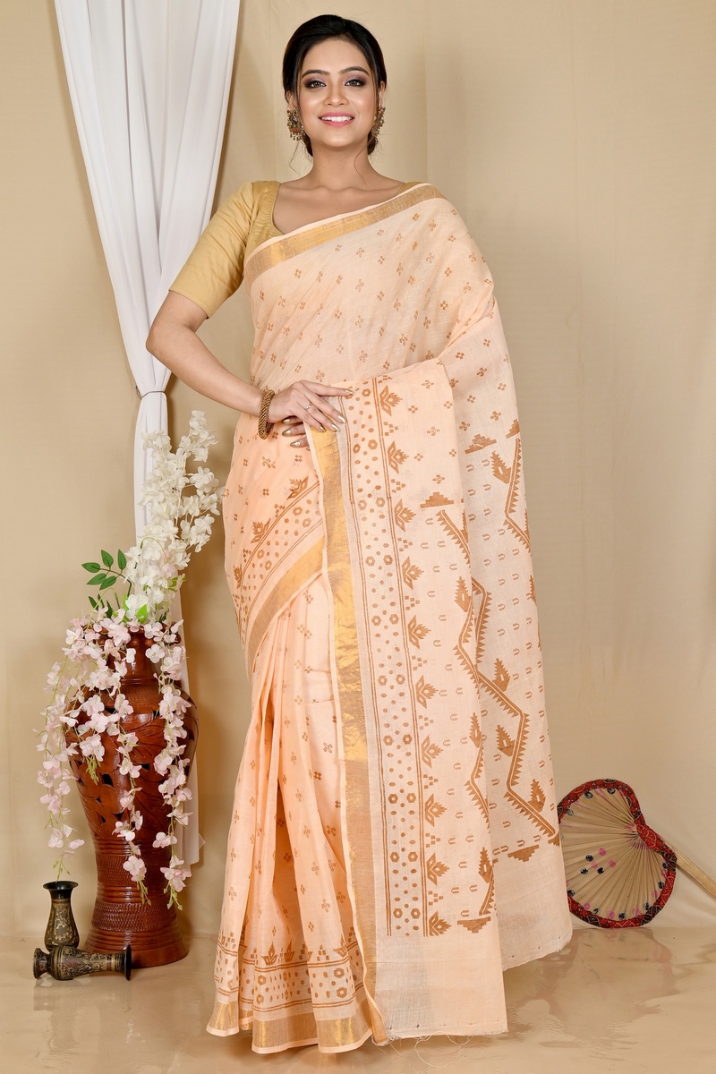 Cream Pure Cotton Luvna Tant Saree Print (1756)