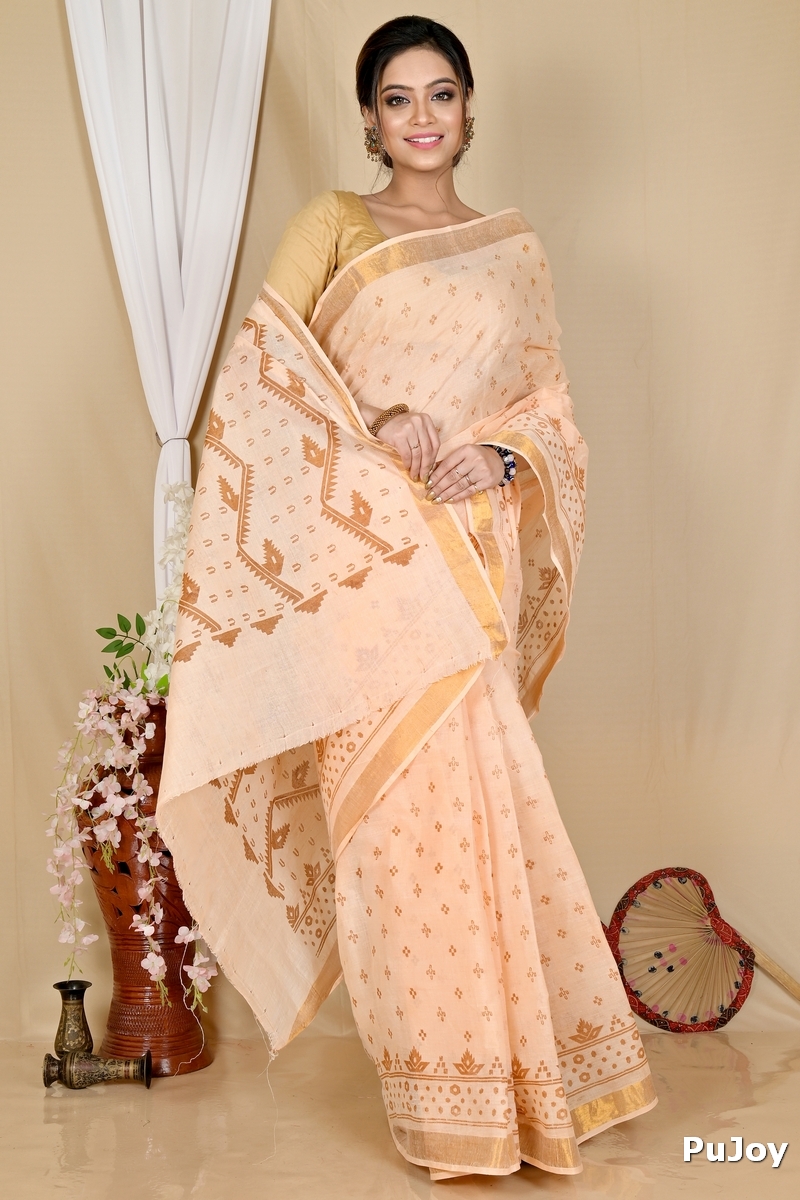 Cream Pure Cotton Luvna Tant Saree Print (1756)