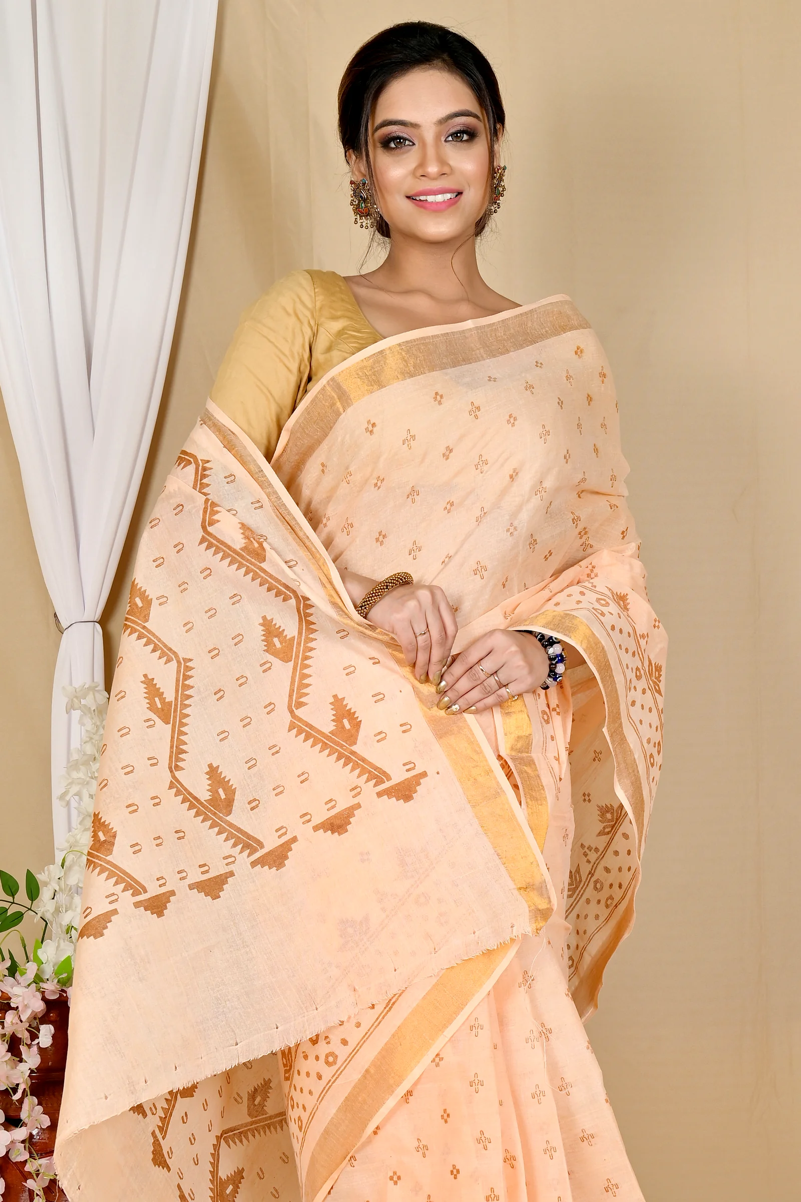 Cream Pure Cotton Luvna Tant Saree Print (1756)