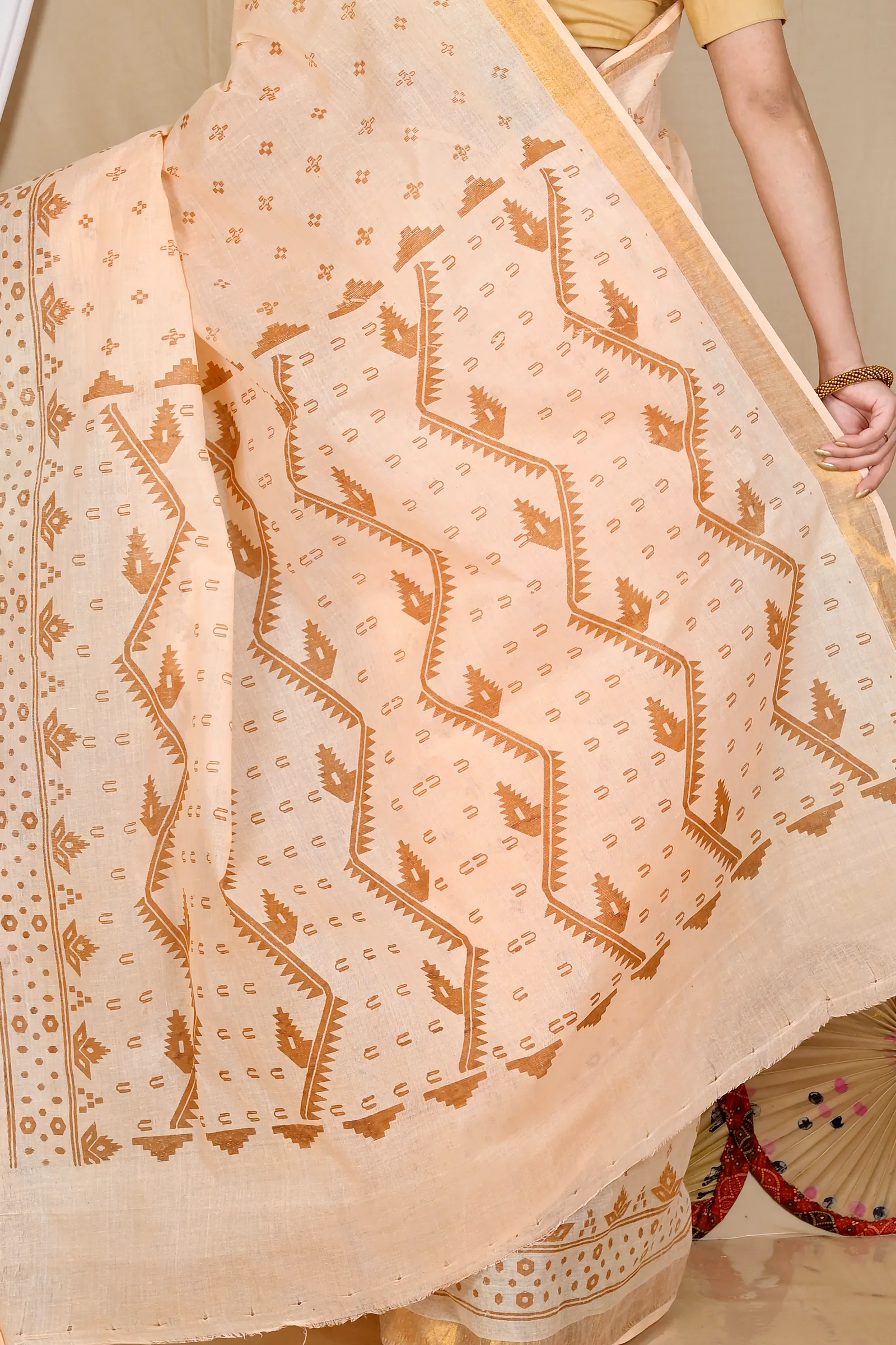 Cream Pure Cotton Luvna Tant Saree Print (1756)