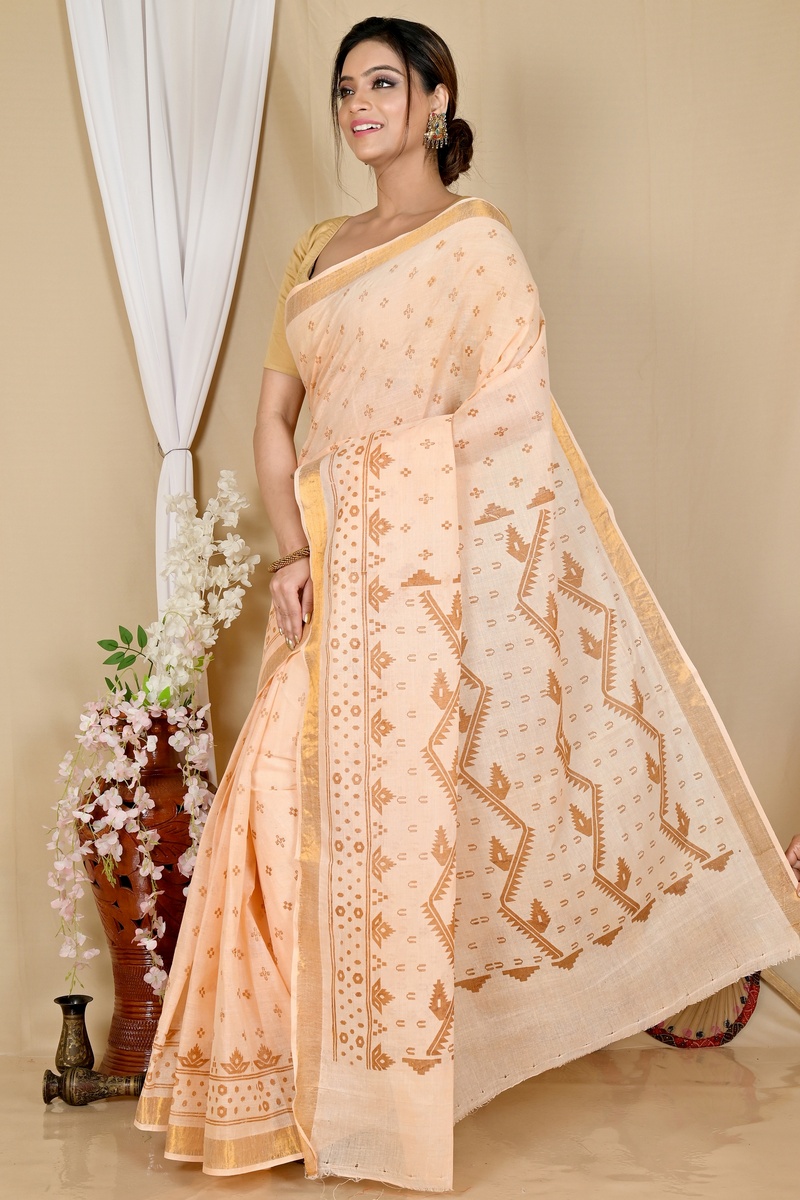 Cream Pure Cotton Luvna Tant Saree Print (1756)