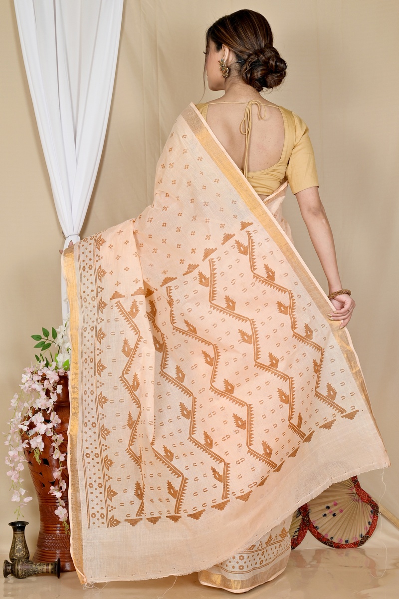 Cream Pure Cotton Luvna Tant Saree Print (1756)