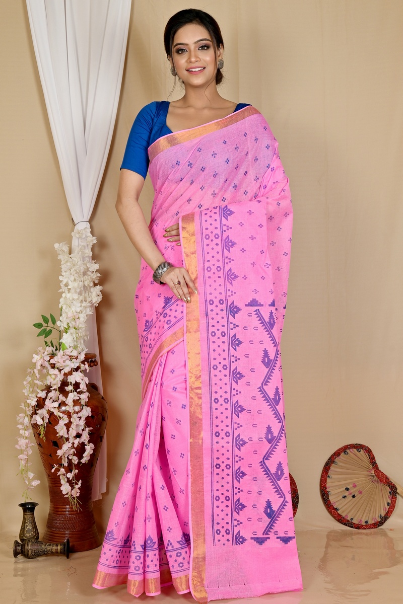 Pink Pure Cotton Luvna Tant Saree Print (1757)