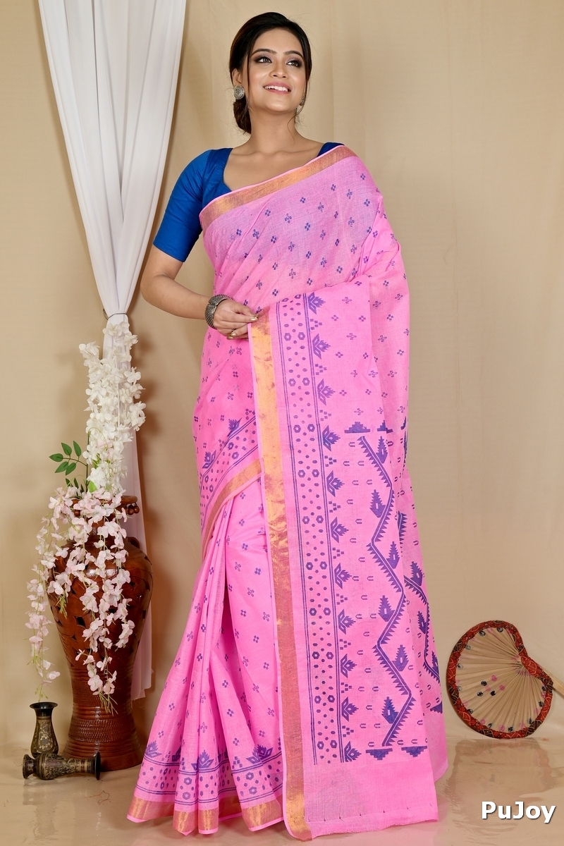 Pink Pure Cotton Luvna Tant Saree Print (1757)