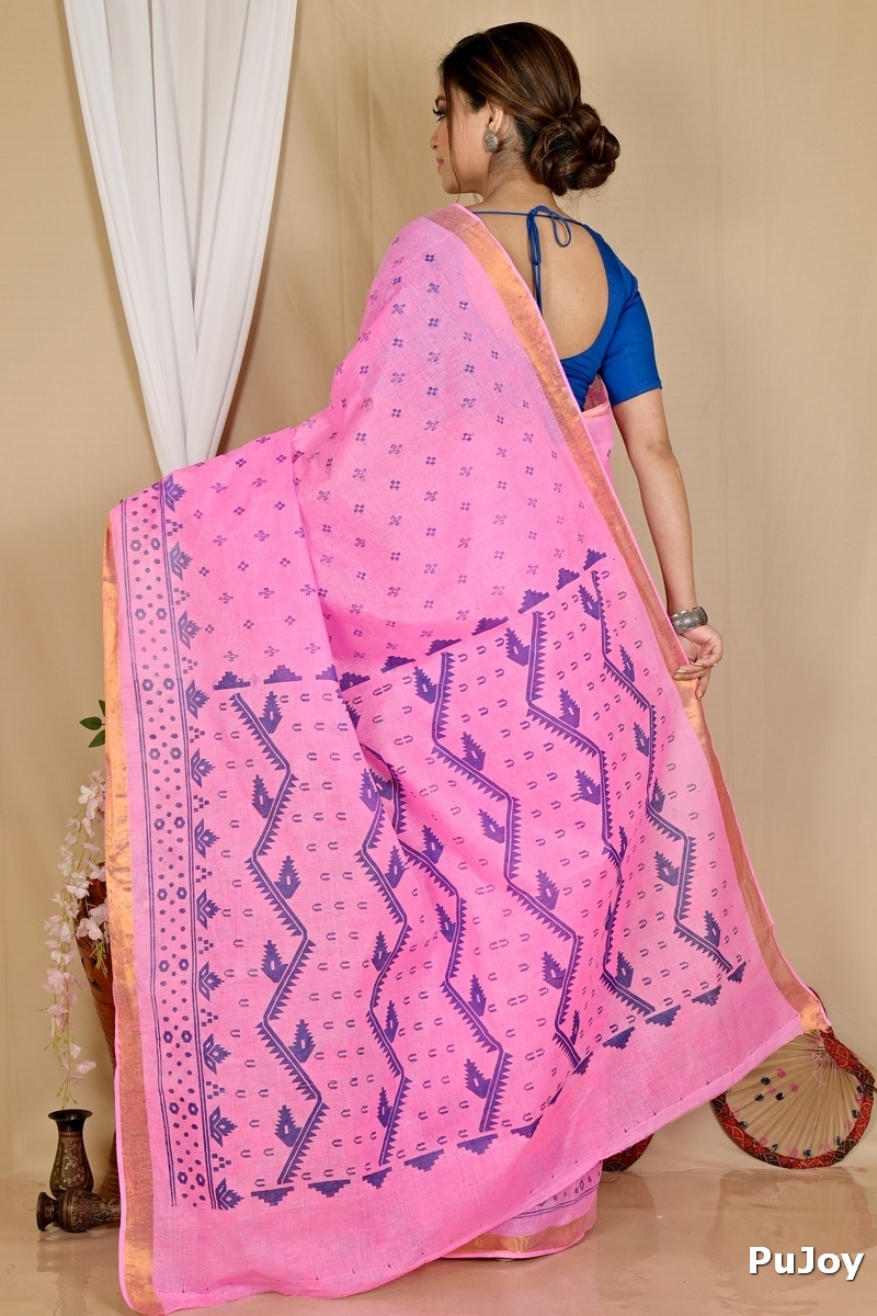 Pink Pure Cotton Luvna Tant Saree Print (1757)