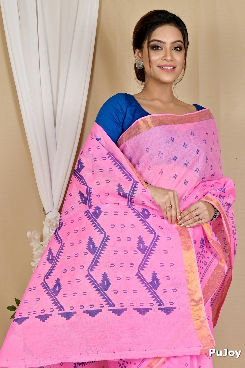 Pink Pure Cotton Luvna Tant Saree Print (1757)