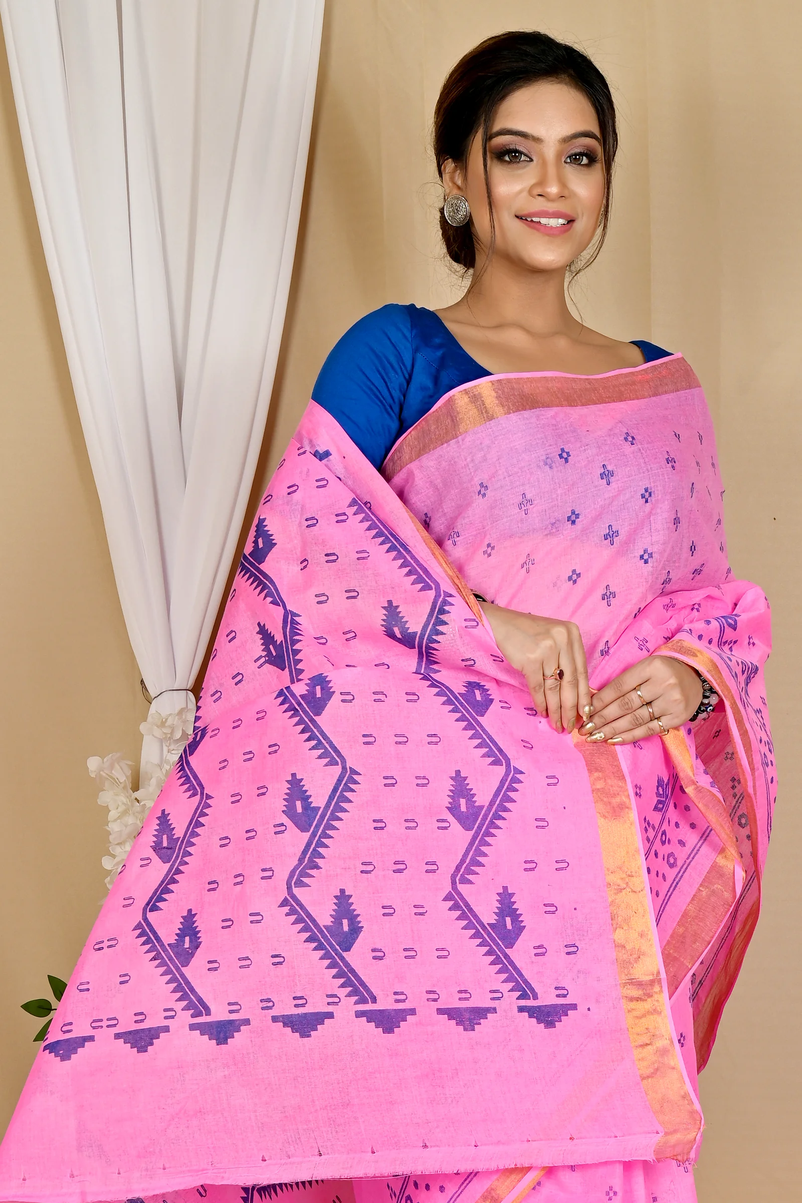 Pink Pure Cotton Luvna Tant Saree Print (1757)