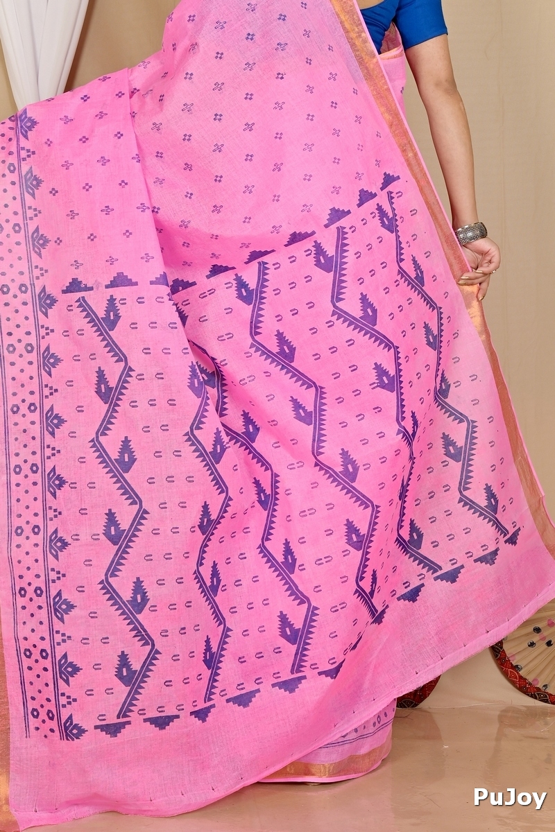 Pink Pure Cotton Luvna Tant Saree Print (1757)