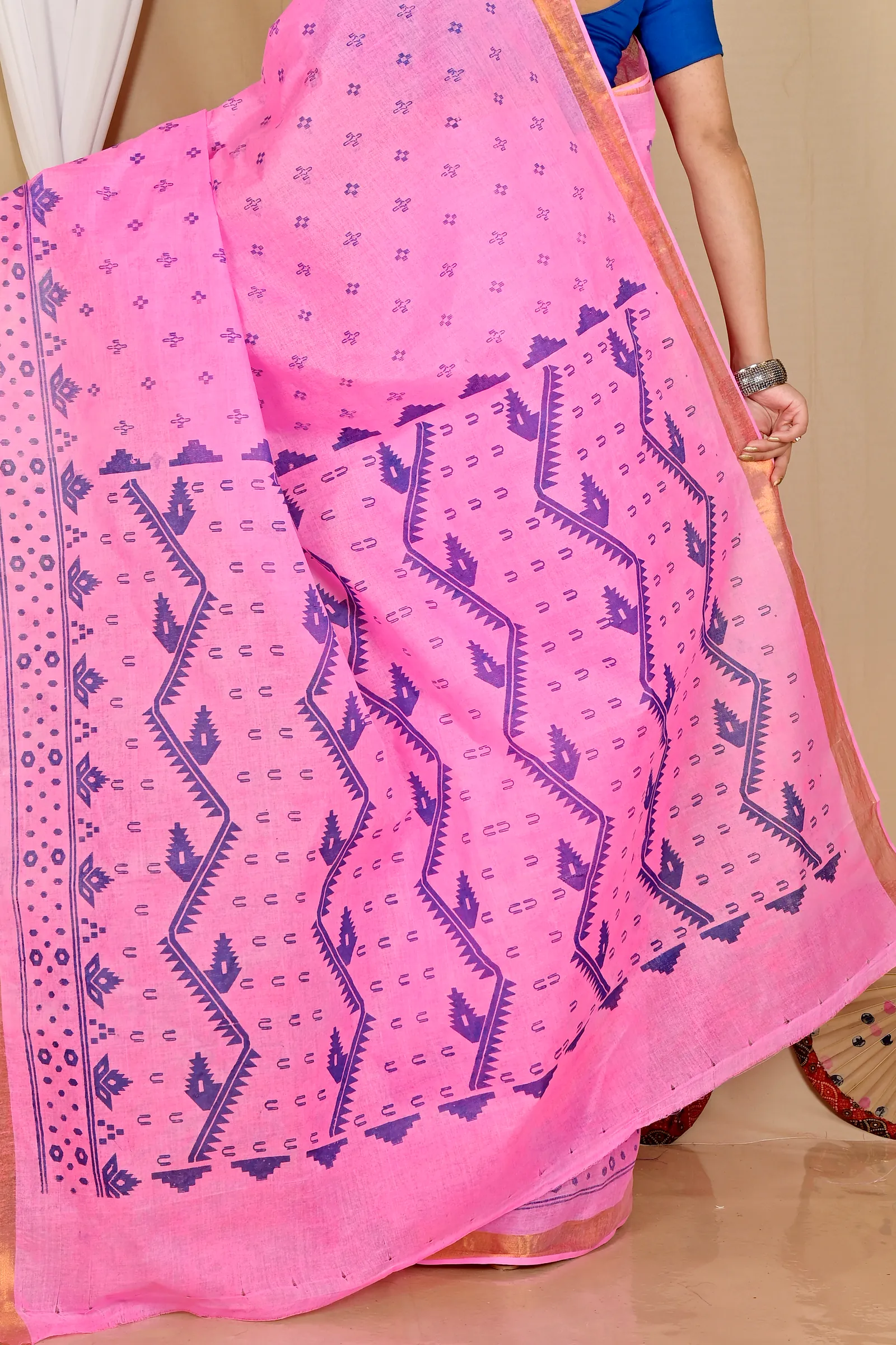 Pink Pure Cotton Luvna Tant Saree Print (1757)