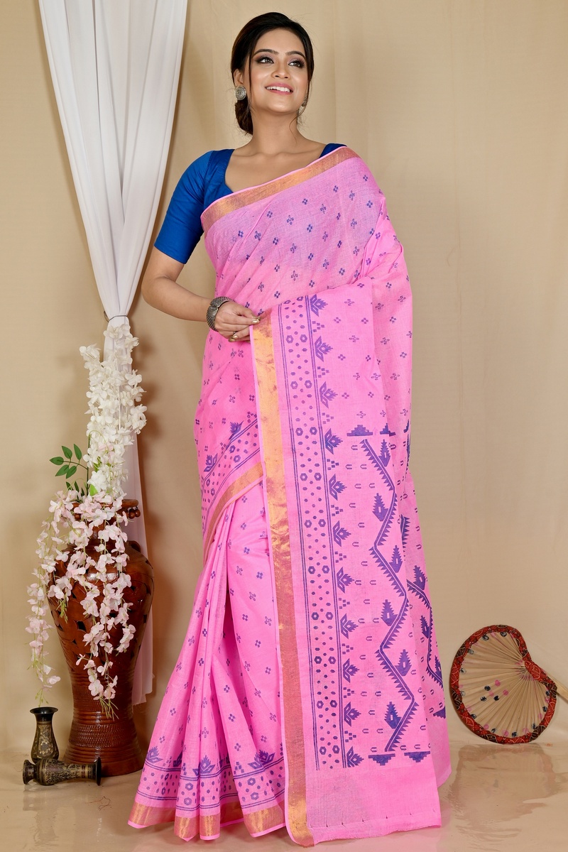 Pink Pure Cotton Luvna Tant Saree Print (1757)