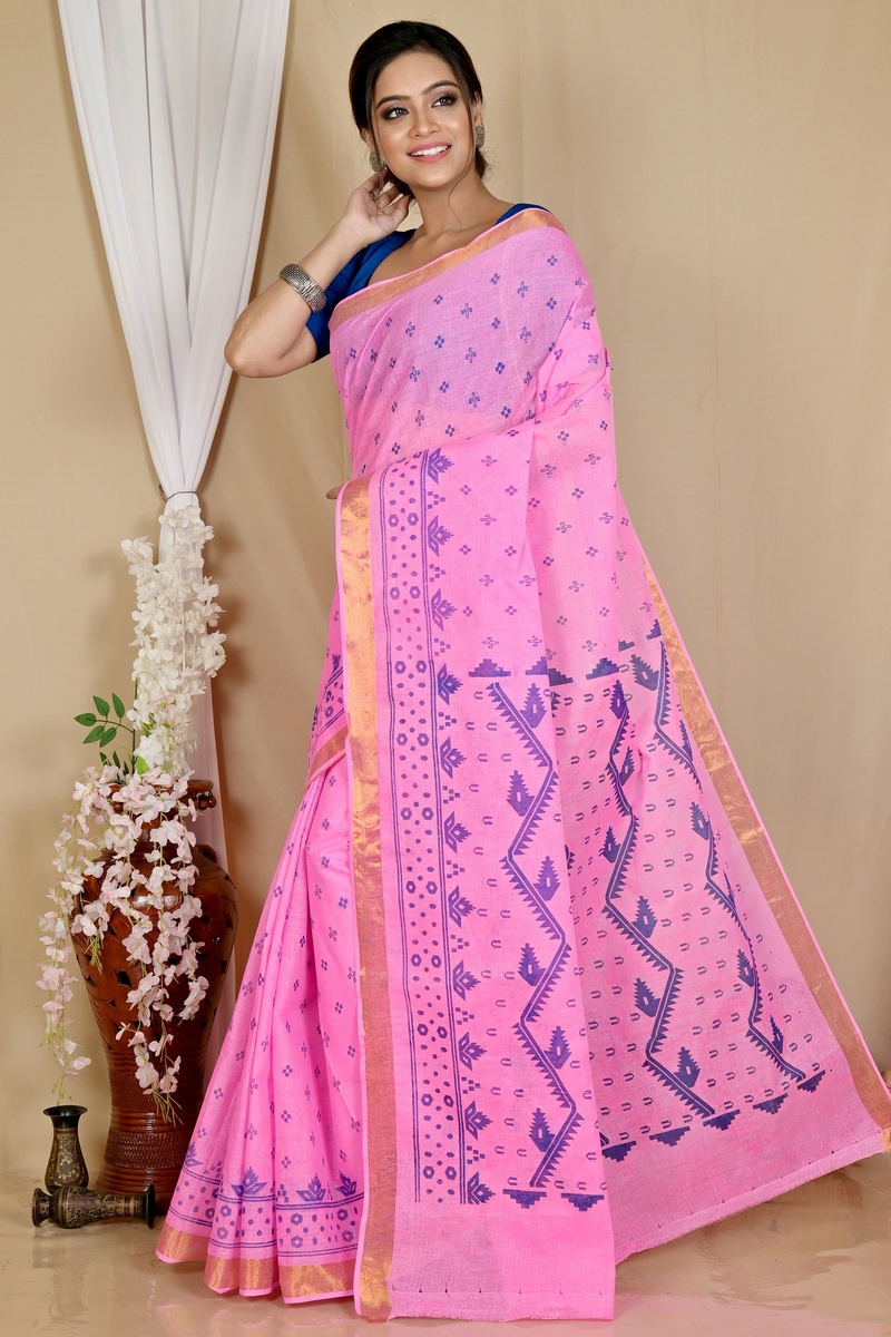Pink Pure Cotton Luvna Tant Saree Print (1757)