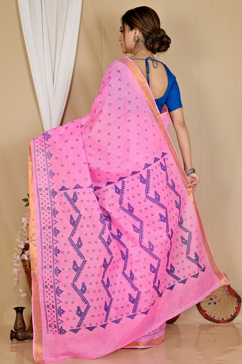 Pink Pure Cotton Luvna Tant Saree Print (1757)