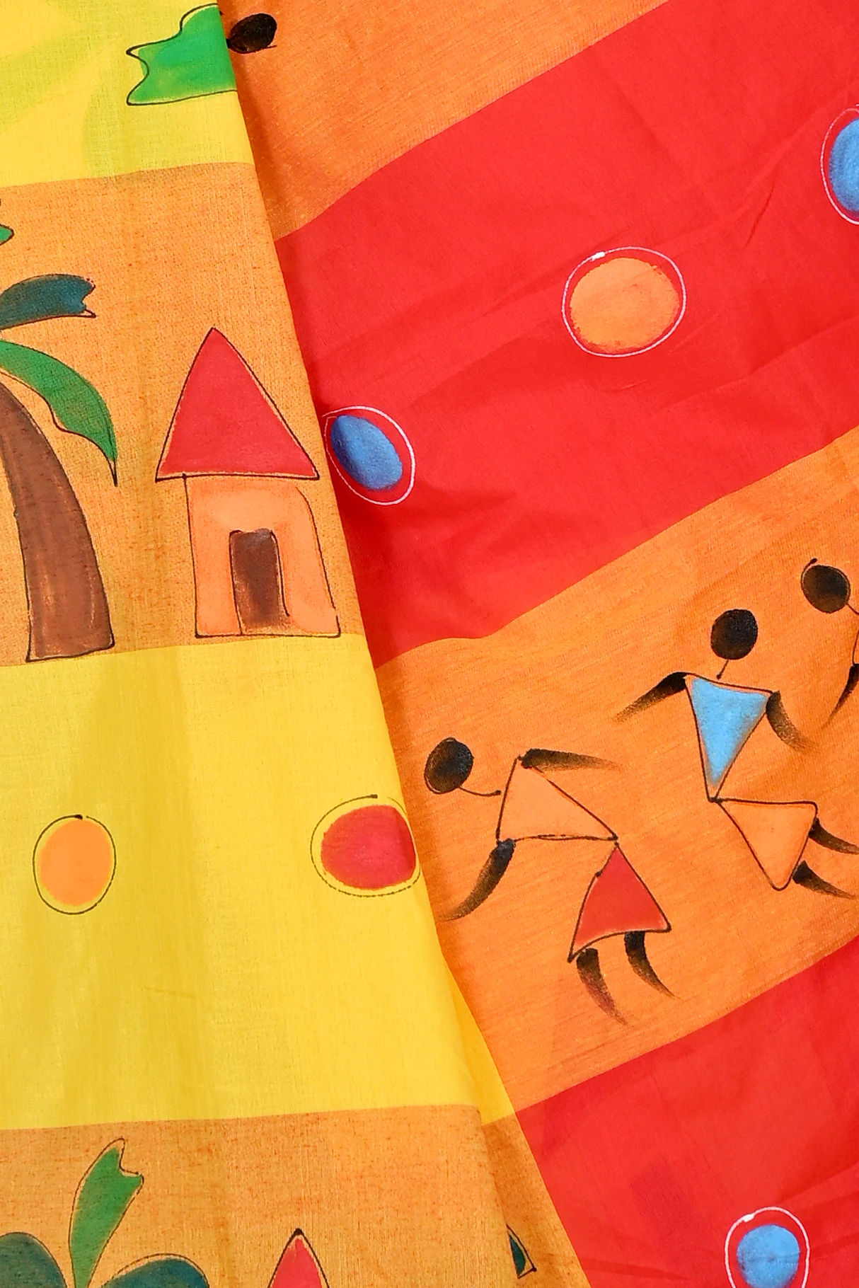 Yellow Red Pure Cotton Khadaka Kousiki Hand Painted Saree (1758)