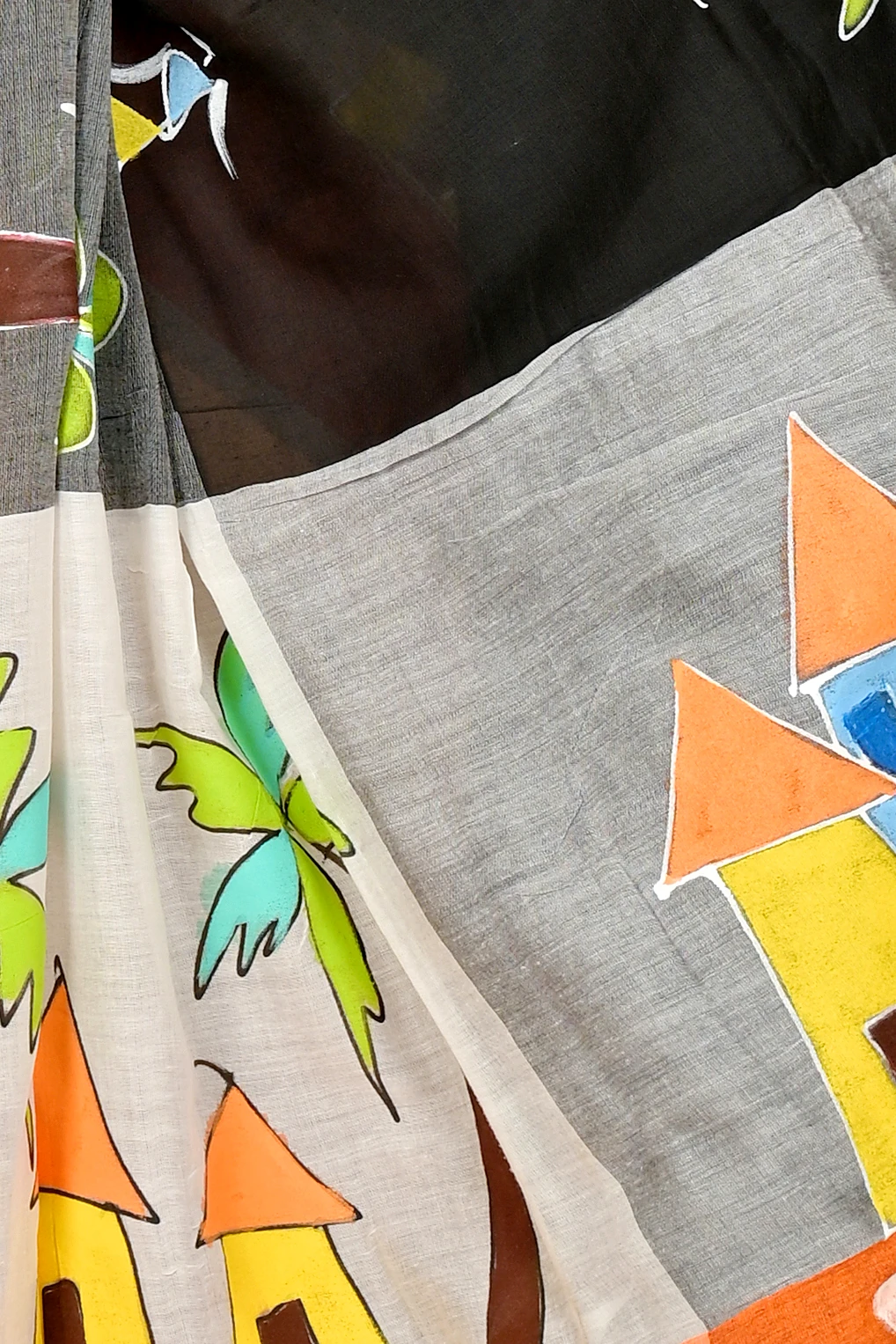 Black Grey Pure Cotton Khadaka Kousiki Hand Painted Saree (1759)