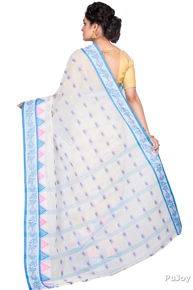 Sky Blue Pure Cotton Alkari Tant Saree (176)