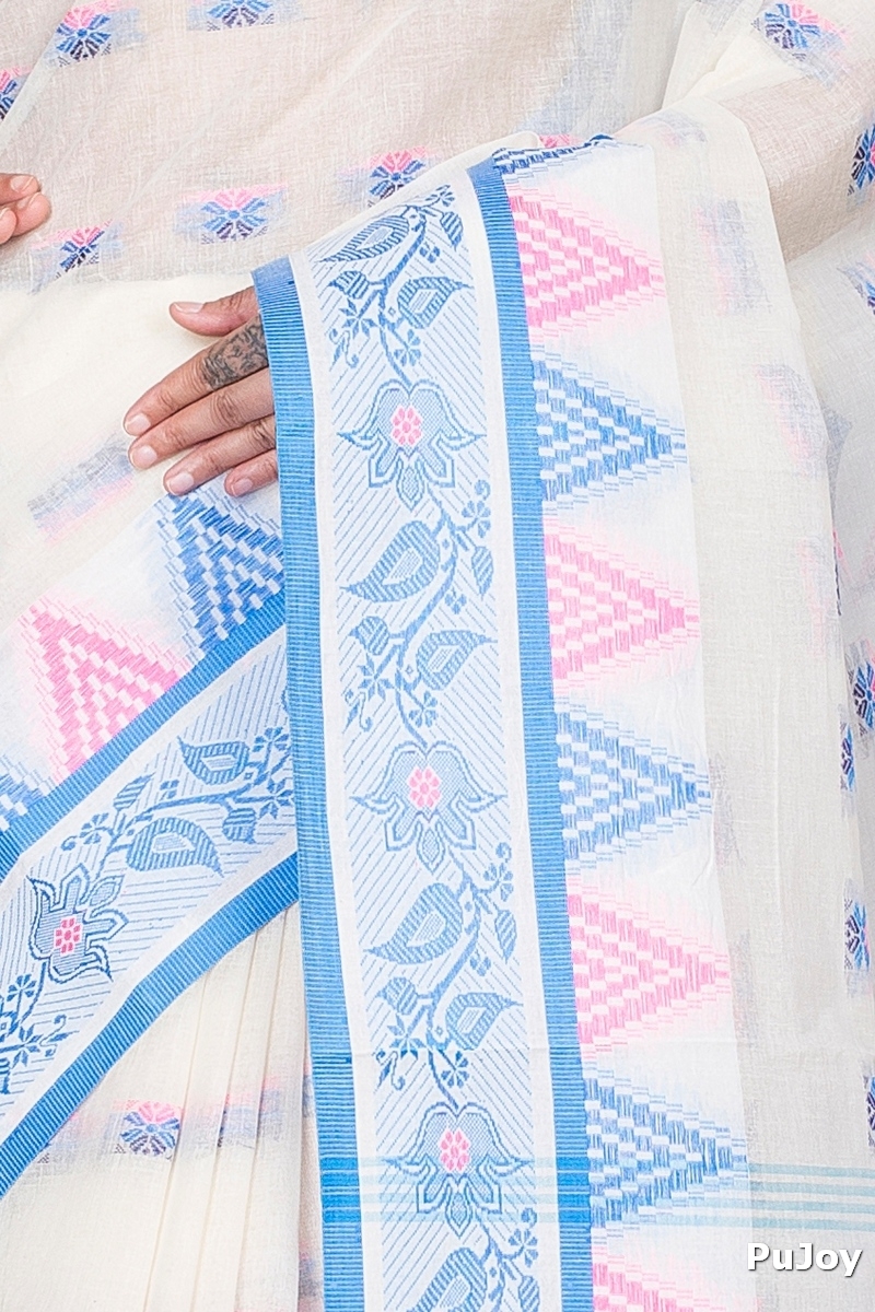 Sky Blue Pure Cotton Alkari Tant Saree (176)