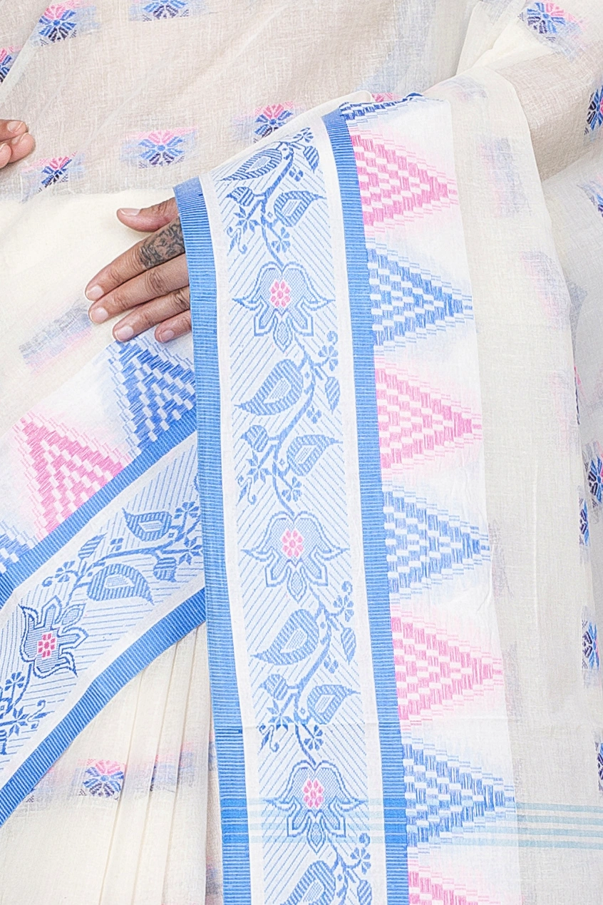 Sky Blue Pure Cotton Alkari Tant Saree (176)
