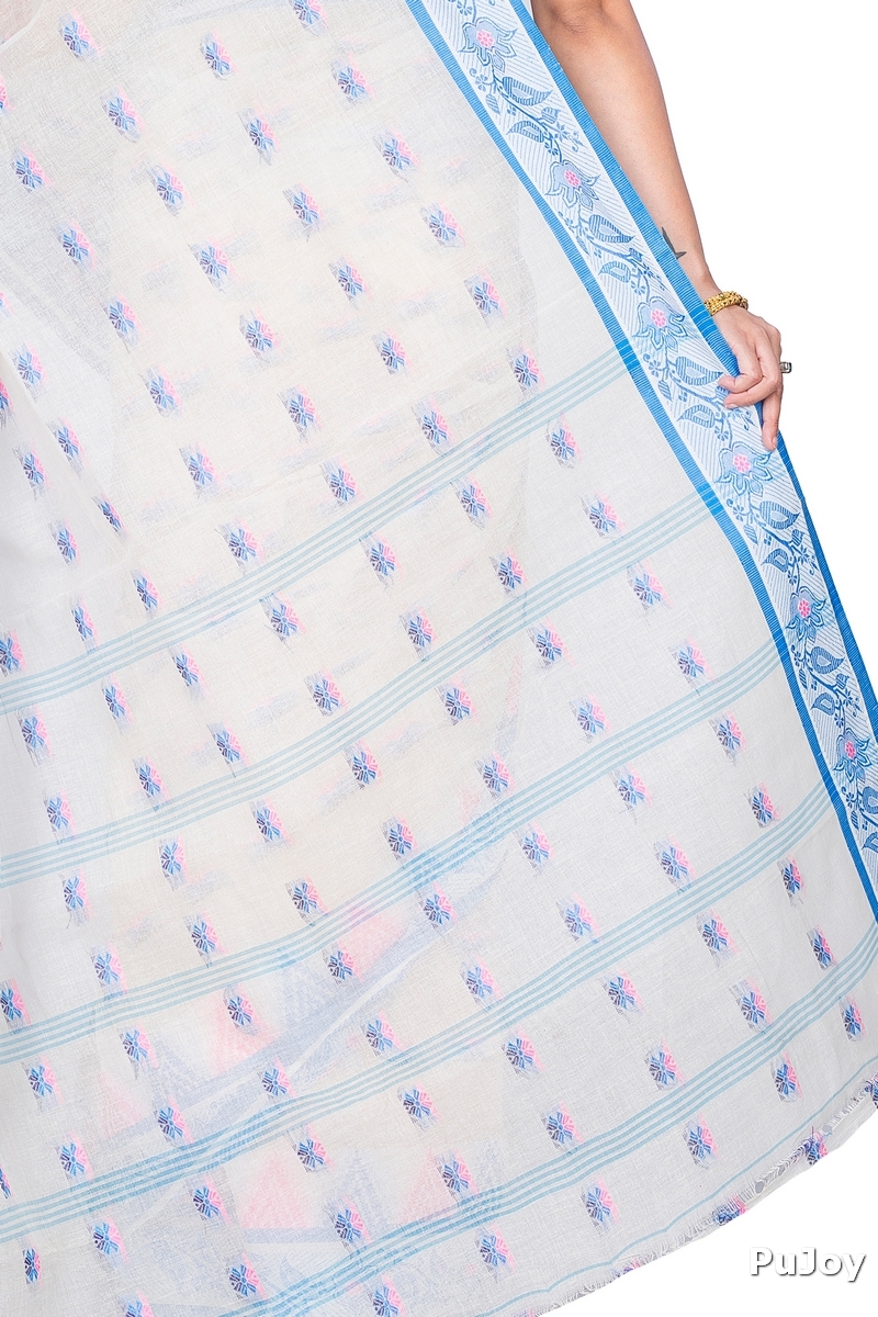 Sky Blue Pure Cotton Alkari Tant Saree (176)