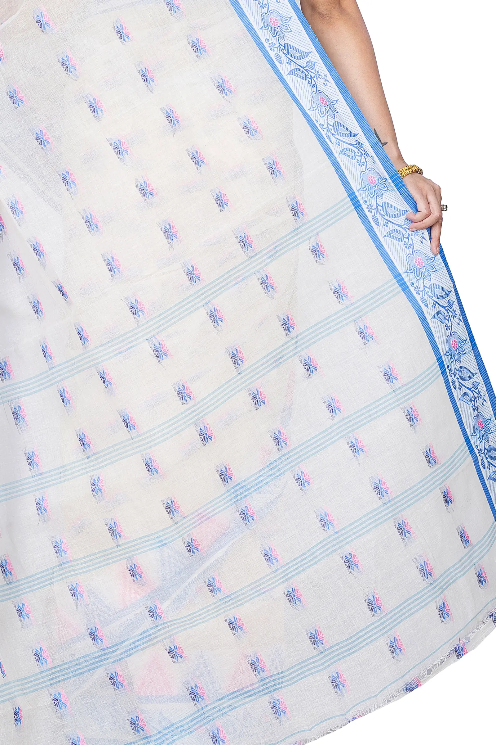 Sky Blue Pure Cotton Alkari Tant Saree (176)