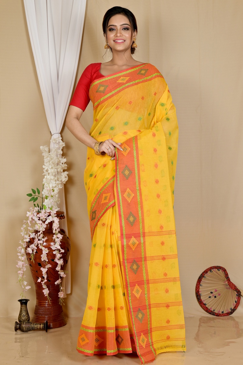Yellow Pure Cotton Apula Tant Saree (1763)