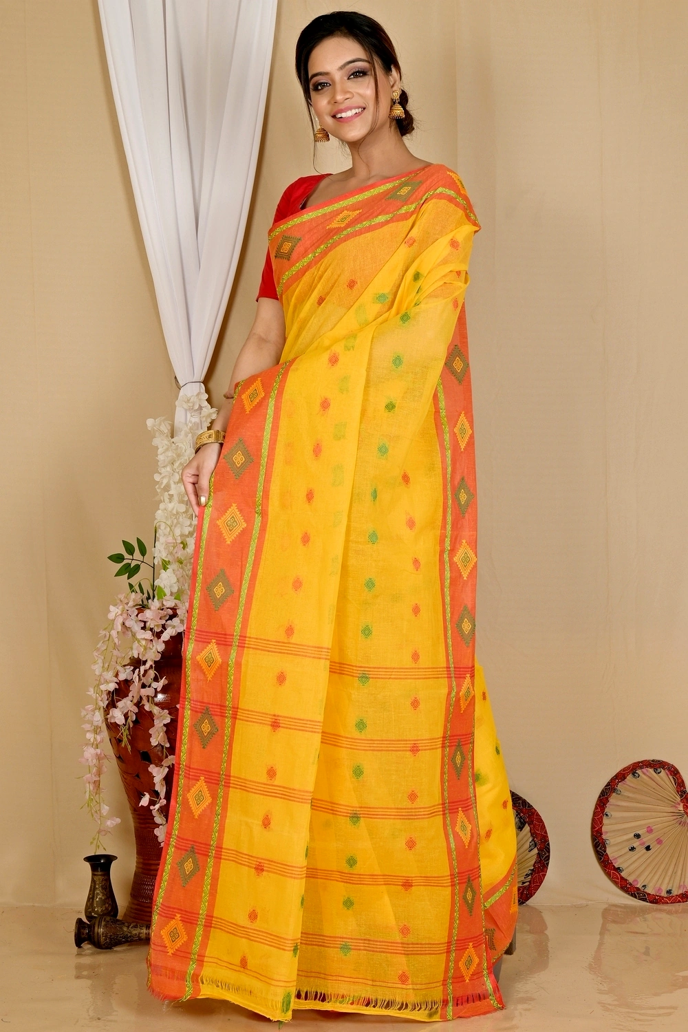 Yellow Pure Cotton Apula Tant Saree (1763)