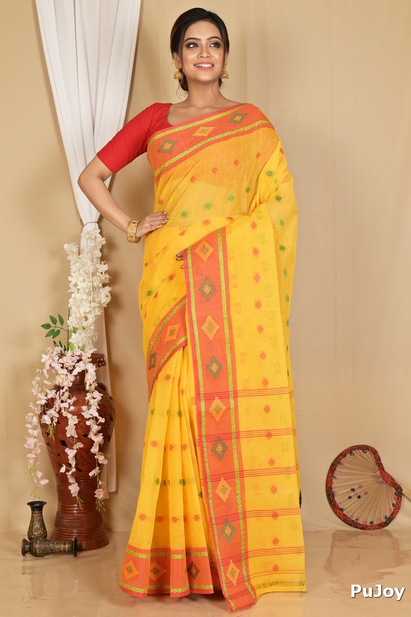Yellow Pure Cotton Apula Tant Saree (1763)