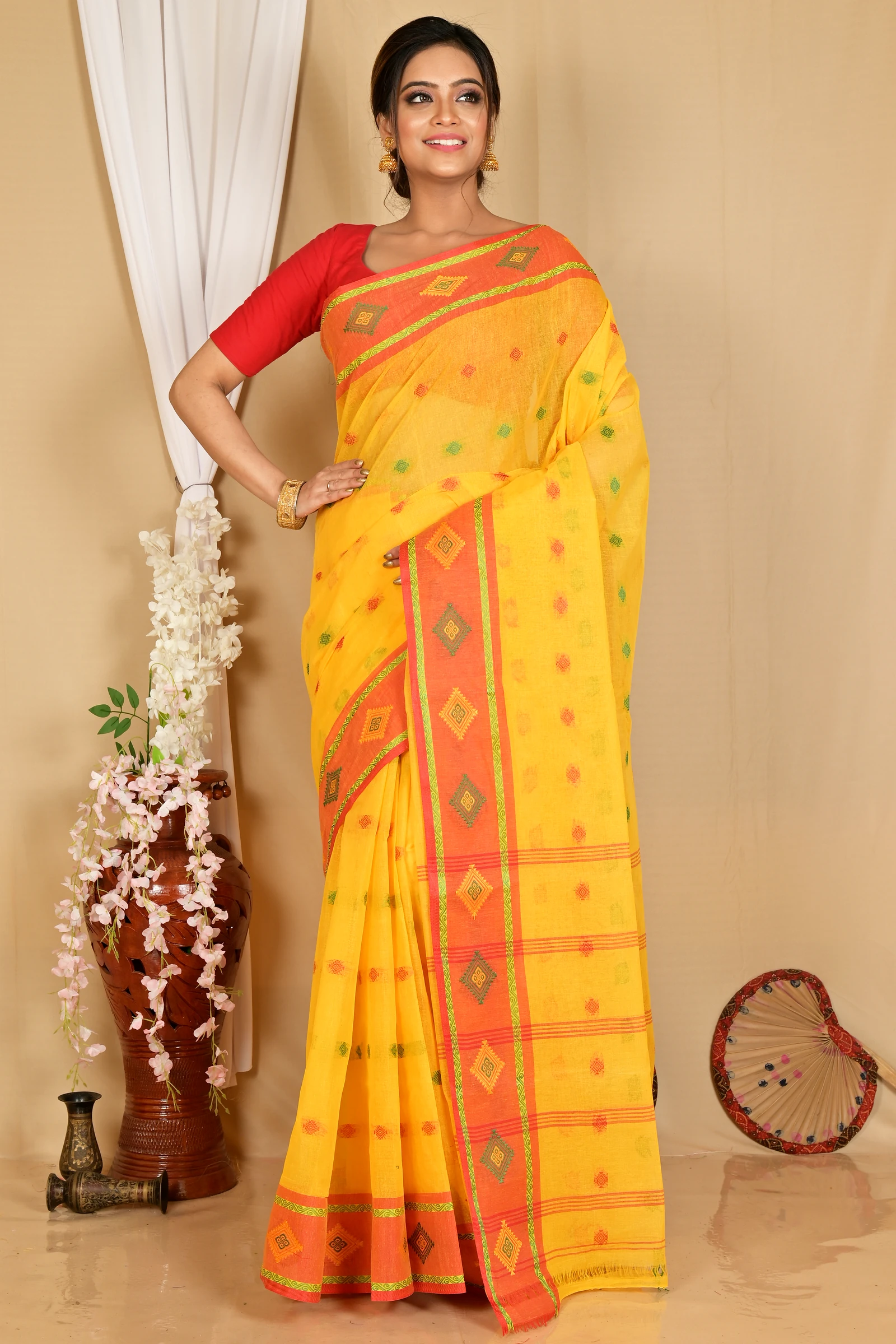 Yellow Pure Cotton Apula Tant Saree (1763)