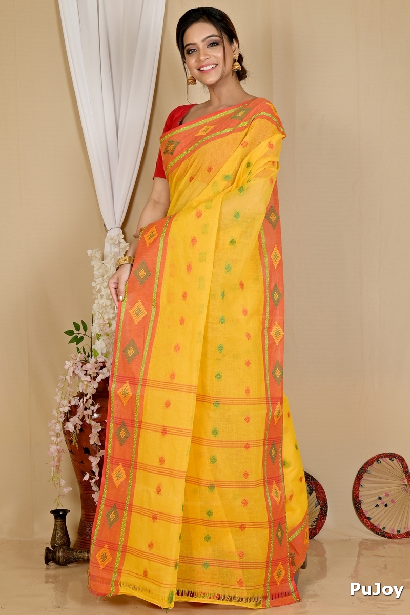 Yellow Pure Cotton Apula Tant Saree (1763)