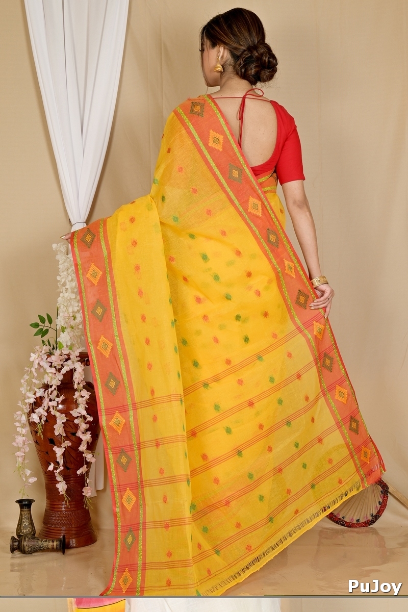 Yellow Pure Cotton Apula Tant Saree (1763)