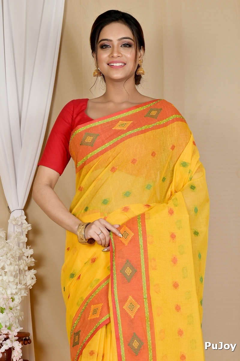 Yellow Pure Cotton Apula Tant Saree (1763)