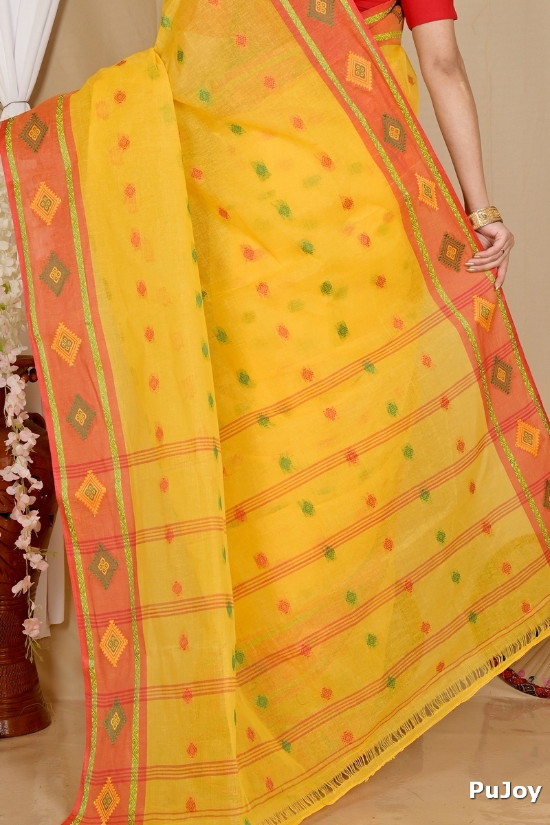 Yellow Pure Cotton Apula Tant Saree (1763)