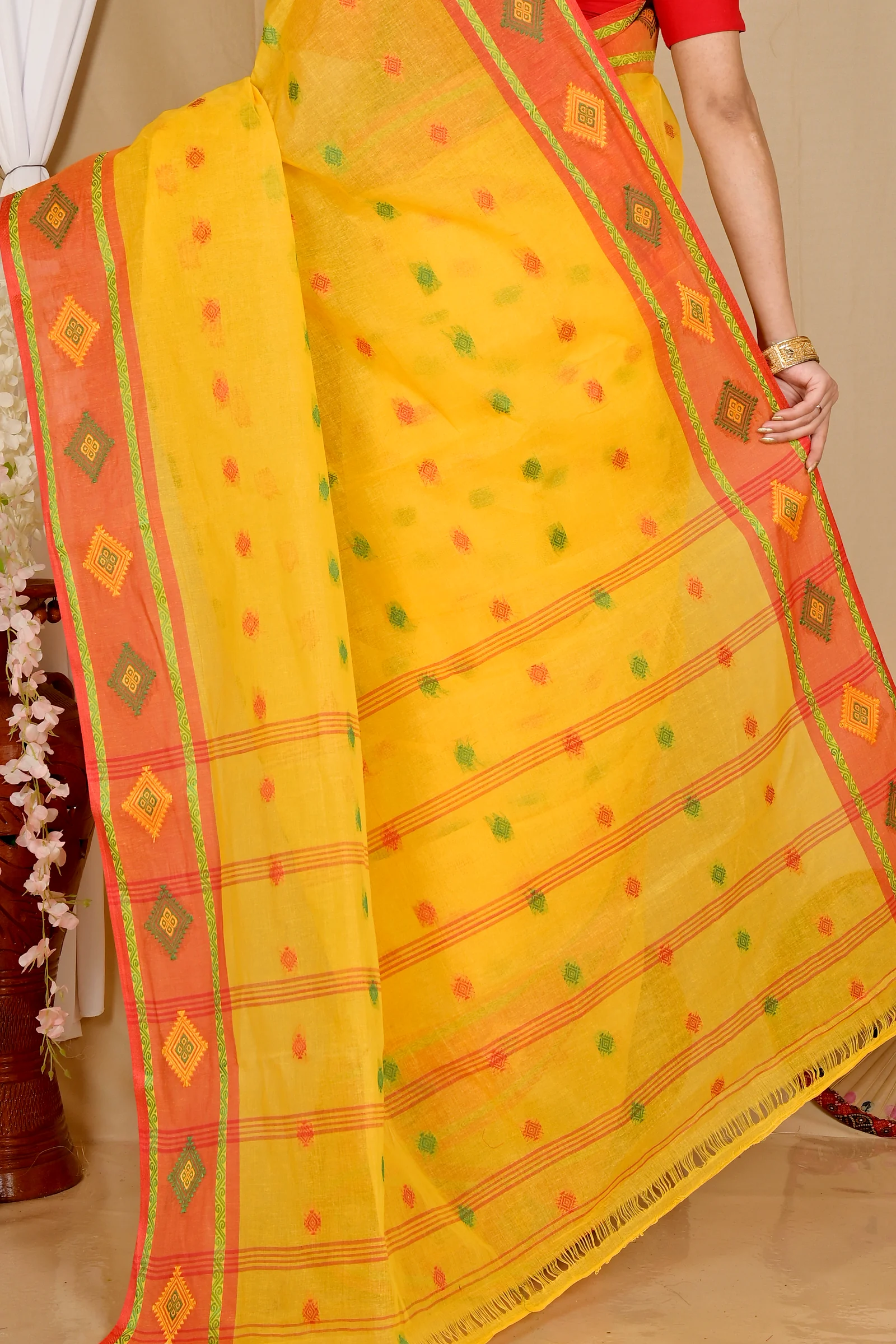 Yellow Pure Cotton Apula Tant Saree (1763)