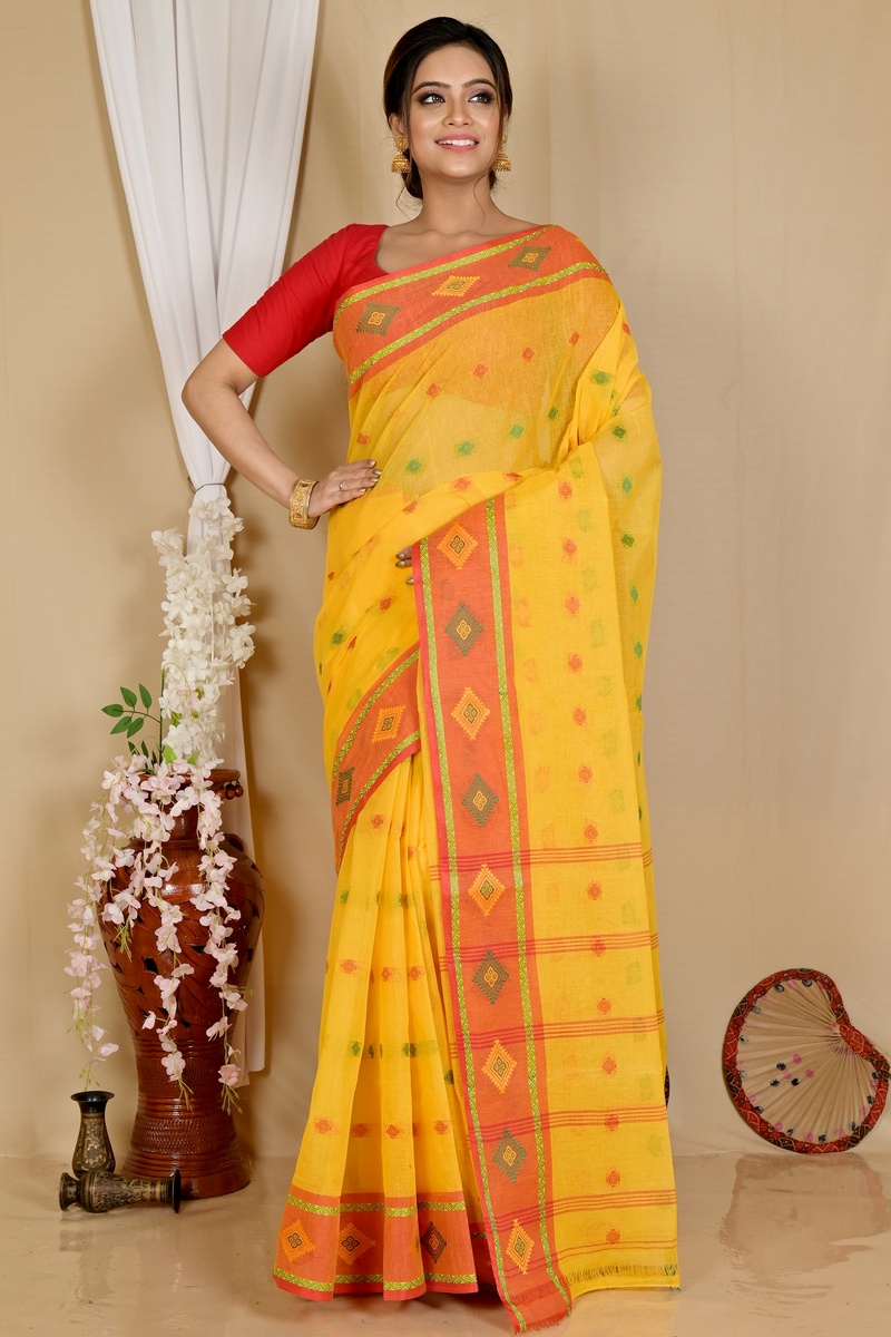 Yellow Pure Cotton Apula Tant Saree (1763)