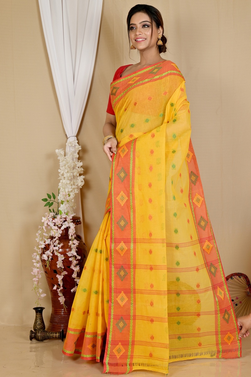 Yellow Pure Cotton Apula Tant Saree (1763)