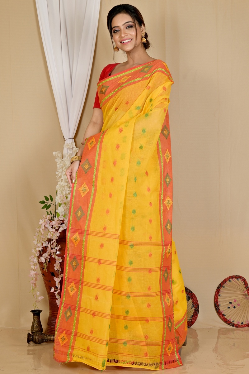 Yellow Pure Cotton Apula Tant Saree (1763)