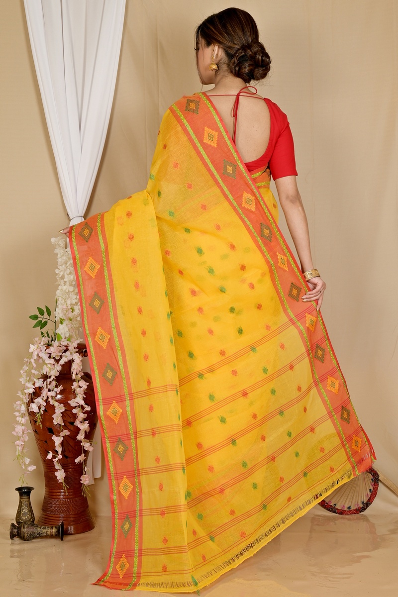 Yellow Pure Cotton Apula Tant Saree (1763)
