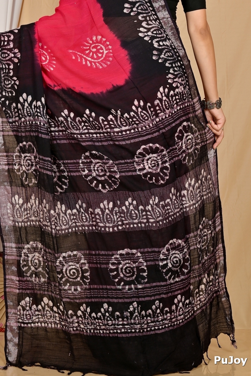 Rani Black Pure Cotton Batikato Batik Print Saree (1767)