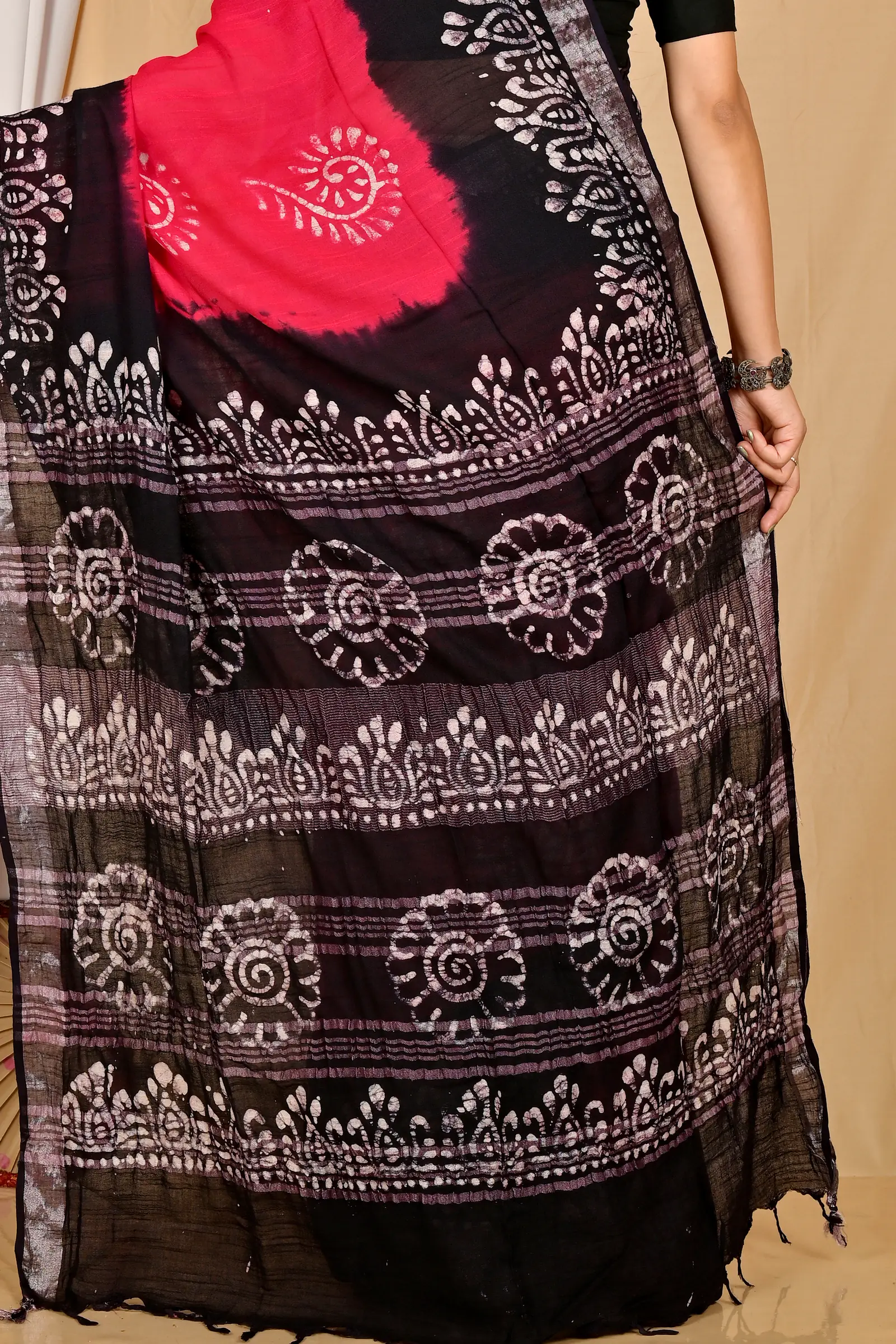 Rani Black Pure Cotton Batikato Batik Print Saree (1767)