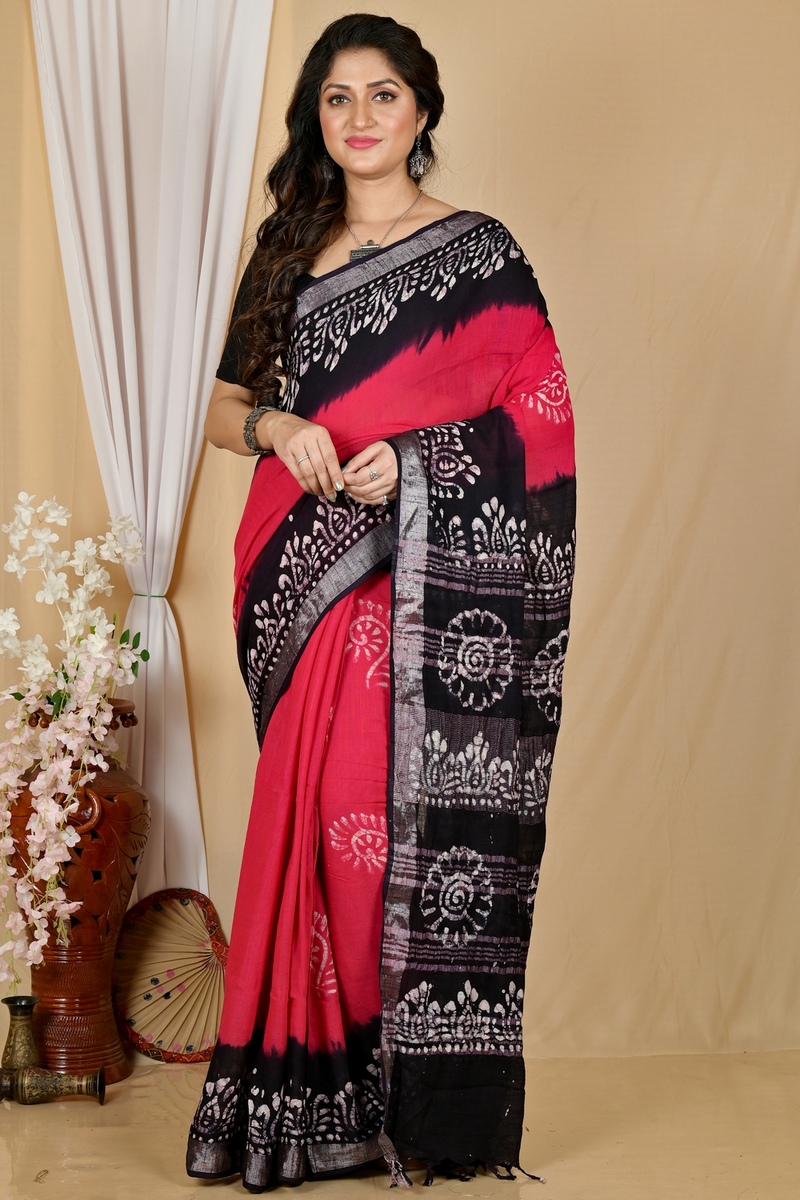Rani Black Pure Cotton Batikato Batik Print Saree (1767)