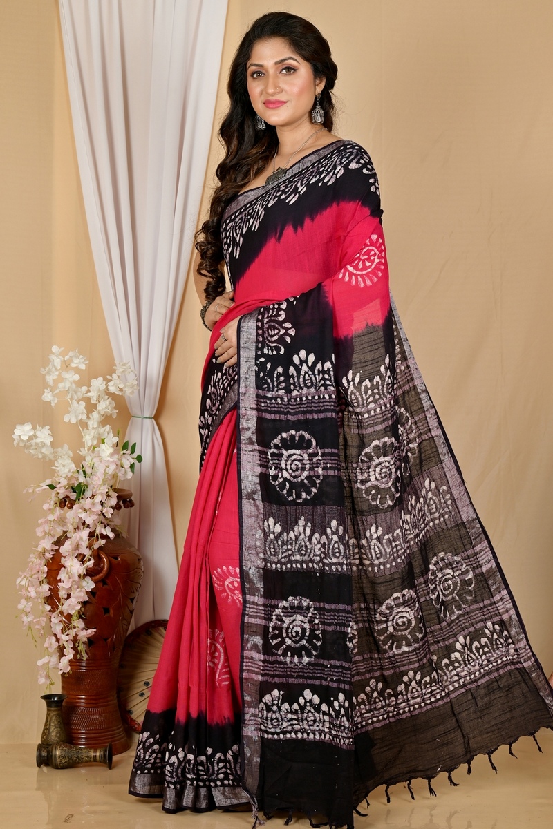 Rani Black Pure Cotton Batikato Batik Print Saree (1767)